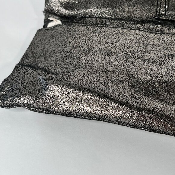 Hobo Effe Pewter Shimmer Leather Clutch With Floral Lining & Zipper Closure $128 - Picture 2 of 7